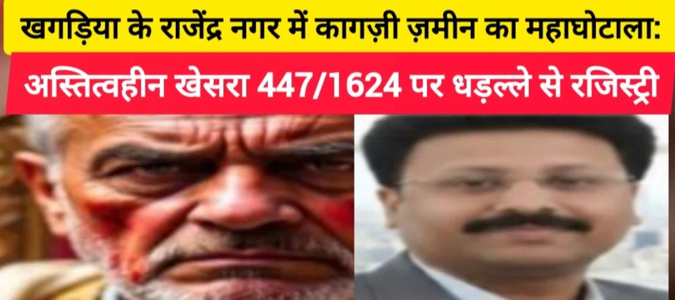 खगड़िया के राजेंद्र नगर में कागज़ी ज़मीन का महाघोटाला: अस्तित्वहीन खेसरा 447/1624 पर धड़ल्ले से रजिस्ट्री,अंचलाधिकारी ने दी मंजूरी,रजिस्ट्रार का चौंकाने वाला बयान-‘मैं तो सरकारी दु