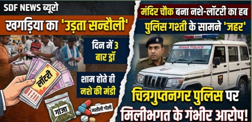 नशे-लॉटरी का हब बने खगड़िया के सन्हौली मंदिर चौक सहित आस पुलिस गश्ती के सामने बिक रहा 'जहर',दिन में 3 बार लॉटरी ड्रॉ,शाम ढ़लते ही सज जाता है गांजा-गोली का बाजार,चित्रगुप्तनगर थाने